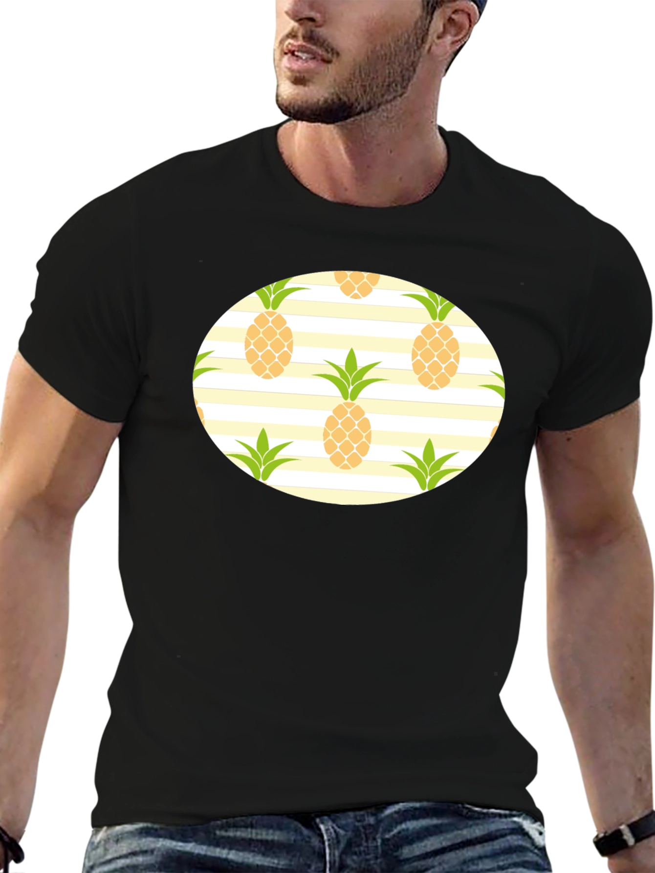 Pineapple Pattern Black T-Shirt