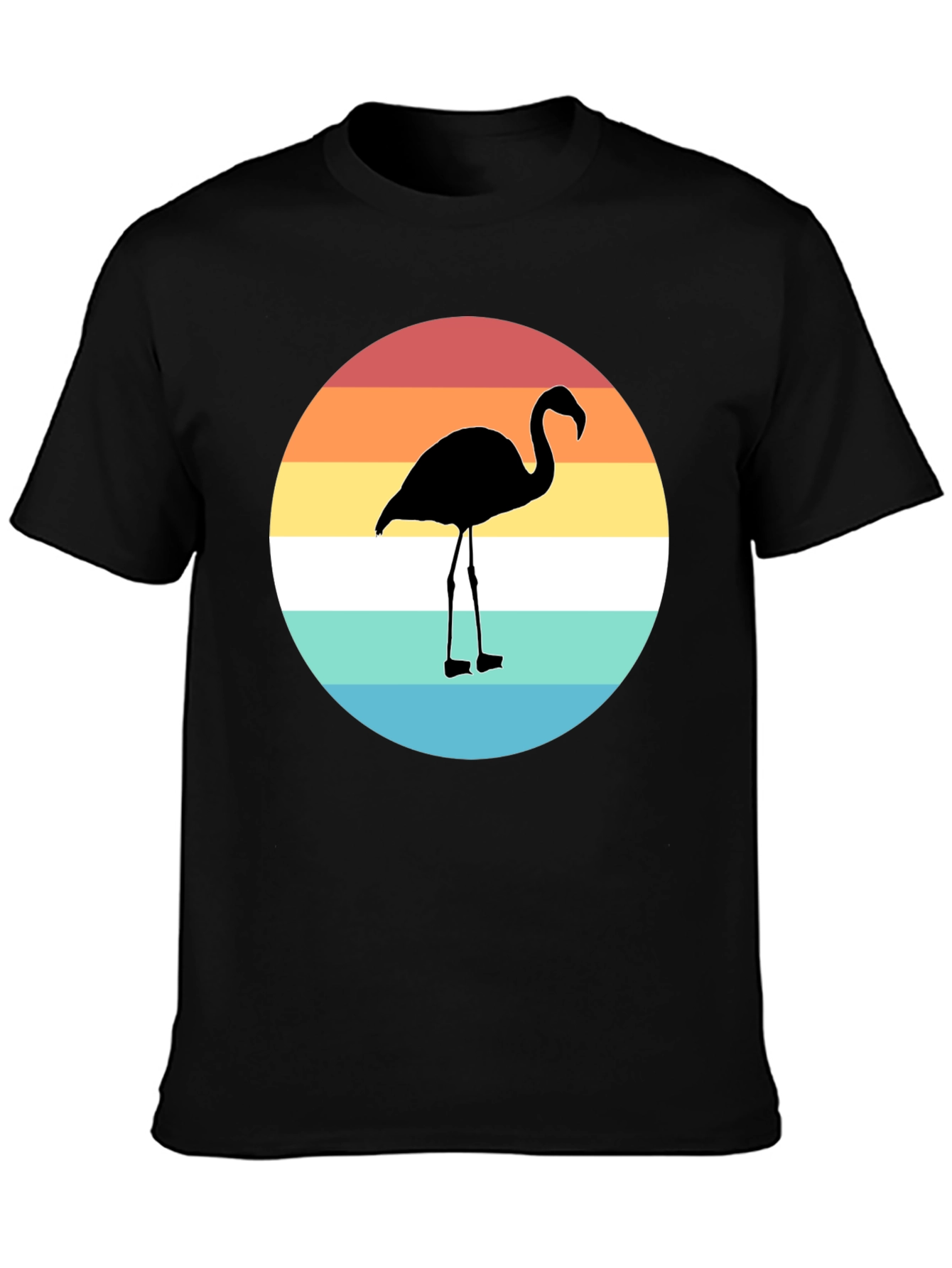 Retro Flamingo Graphic Tee - Stylish Mens Black T-Shirt