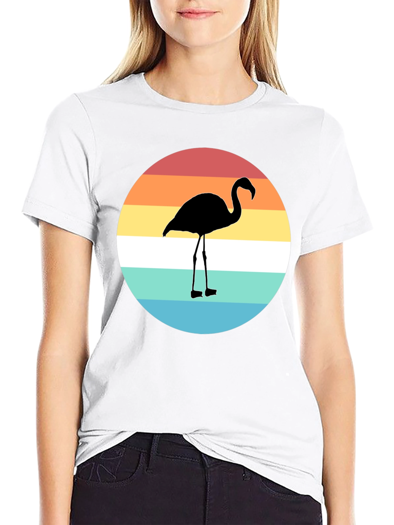 Retro Flamingo Graphic Tee - Stylish Mens Black T-Shirt