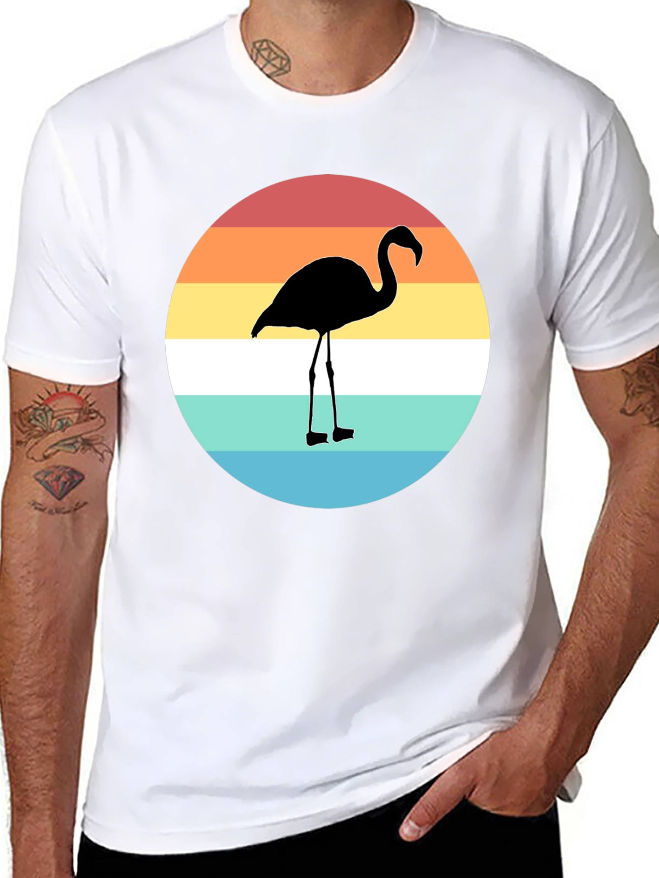 Retro Flamingo Graphic Tee - Stylish Mens Black T-Shirt