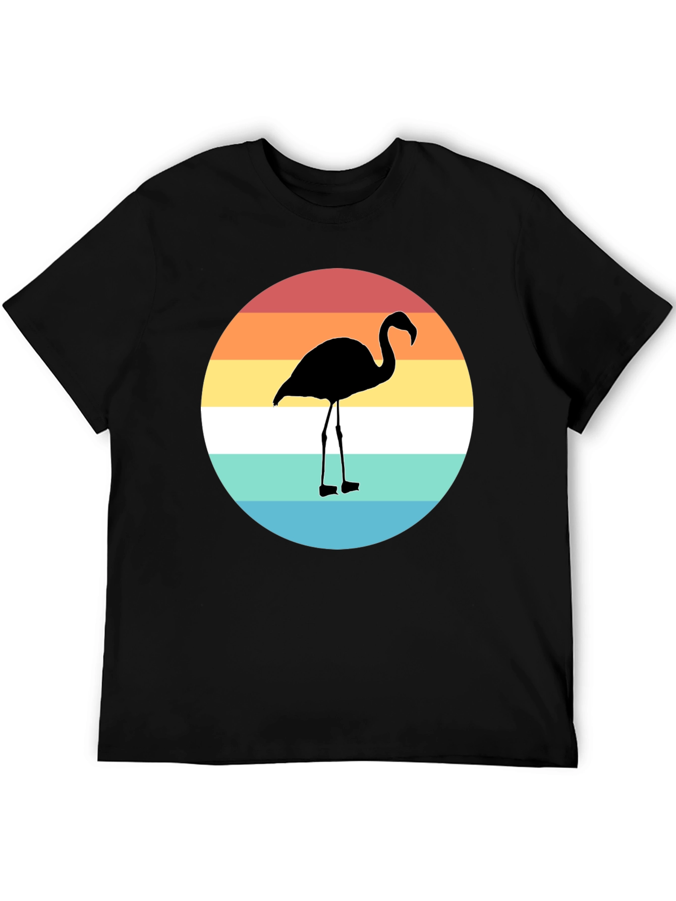 Retro Flamingo Graphic Tee - Stylish Mens Black T-Shirt