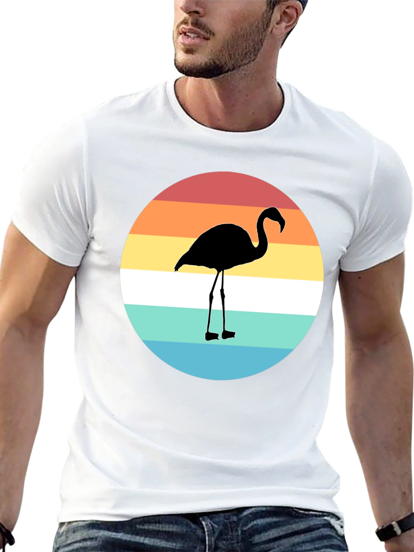 Retro Flamingo Graphic Tee - Stylish Mens Black T-Shirt