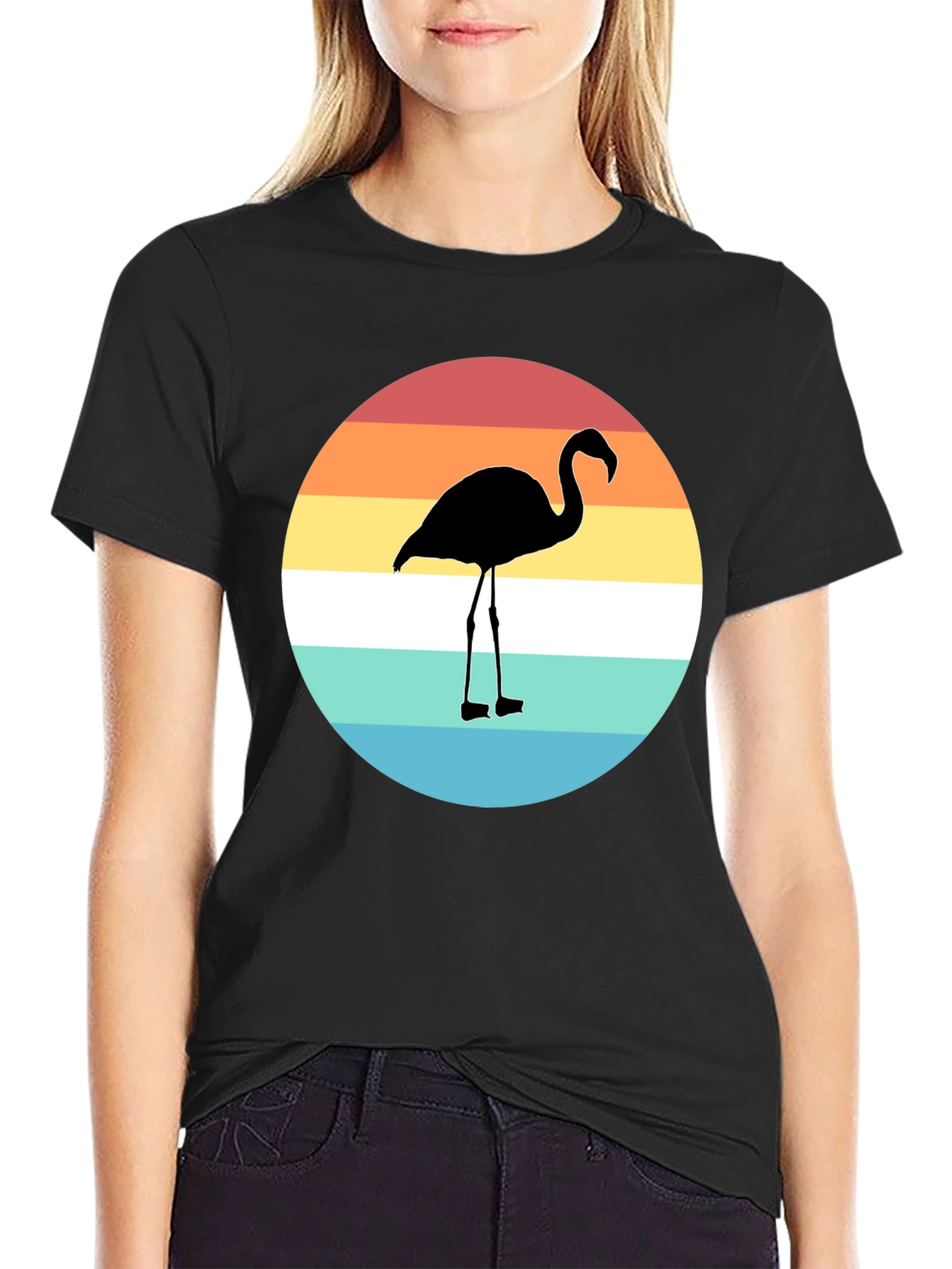 Retro Flamingo Graphic Tee - Stylish Mens Black T-Shirt