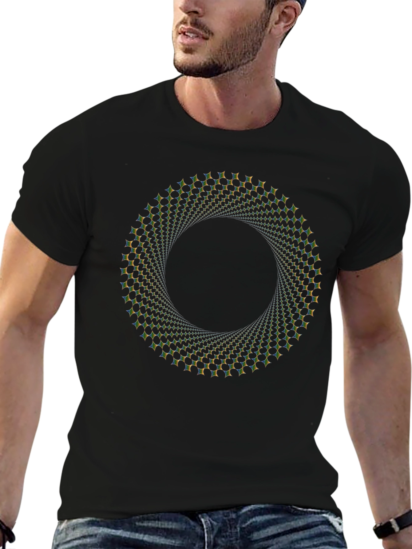 Optical Illusion Vortex Circle Black T-Shirt
