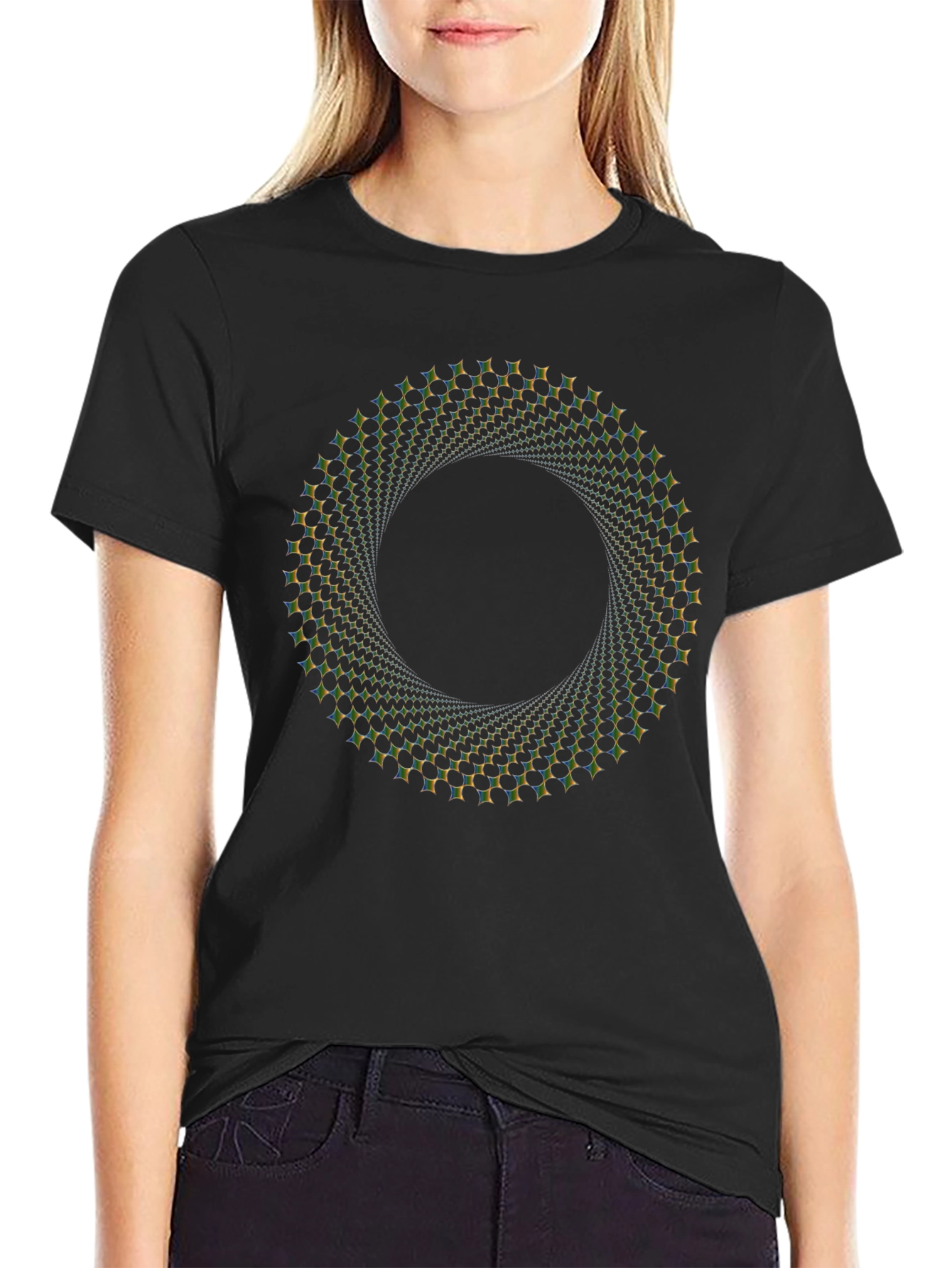 Optical Illusion Vortex Circle Black T-Shirt