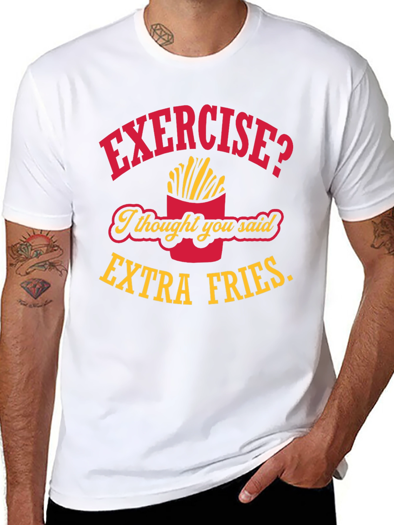 Exercise? Extra Fries T-Shirt - Funny Foodie Tee