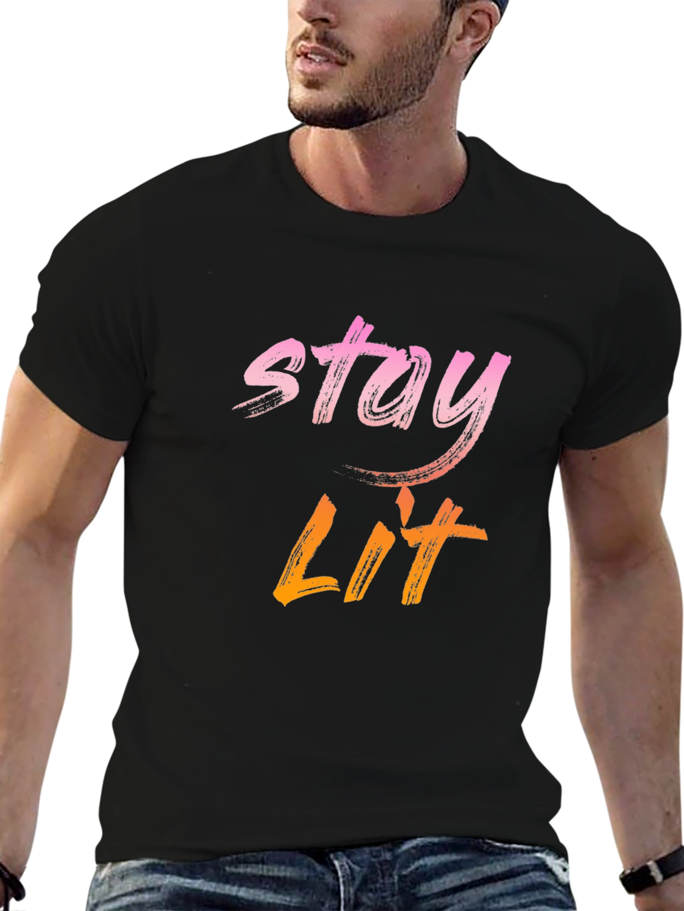 Stay Lit Graphic Print Tee - Casual Black T-Shirt