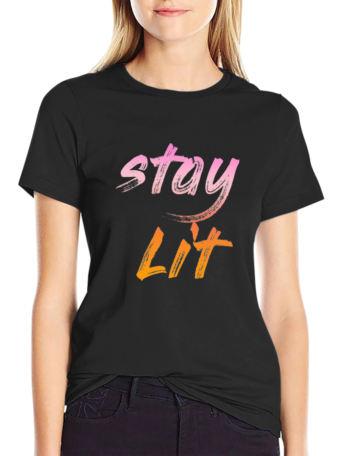 Stay Lit Graphic Print Tee - Casual Black T-Shirt