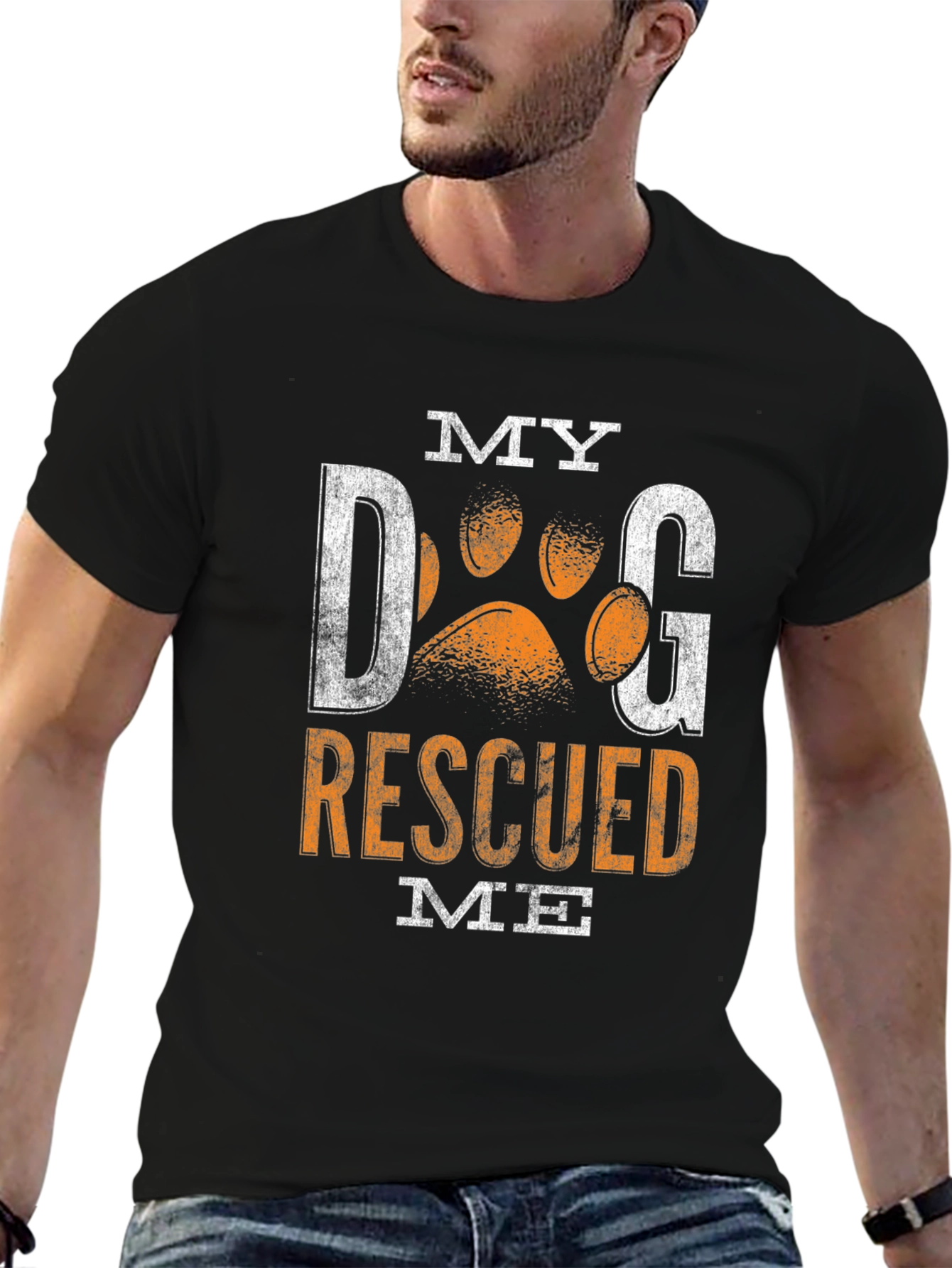My Dog Rescued Me Black Graphic T-Shirt