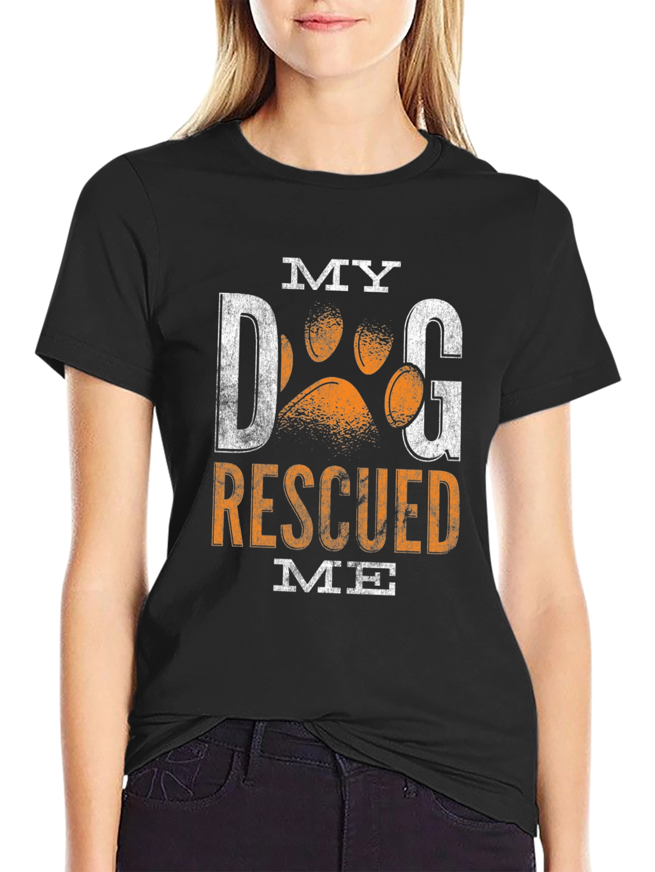 My Dog Rescued Me Black Graphic T-Shirt