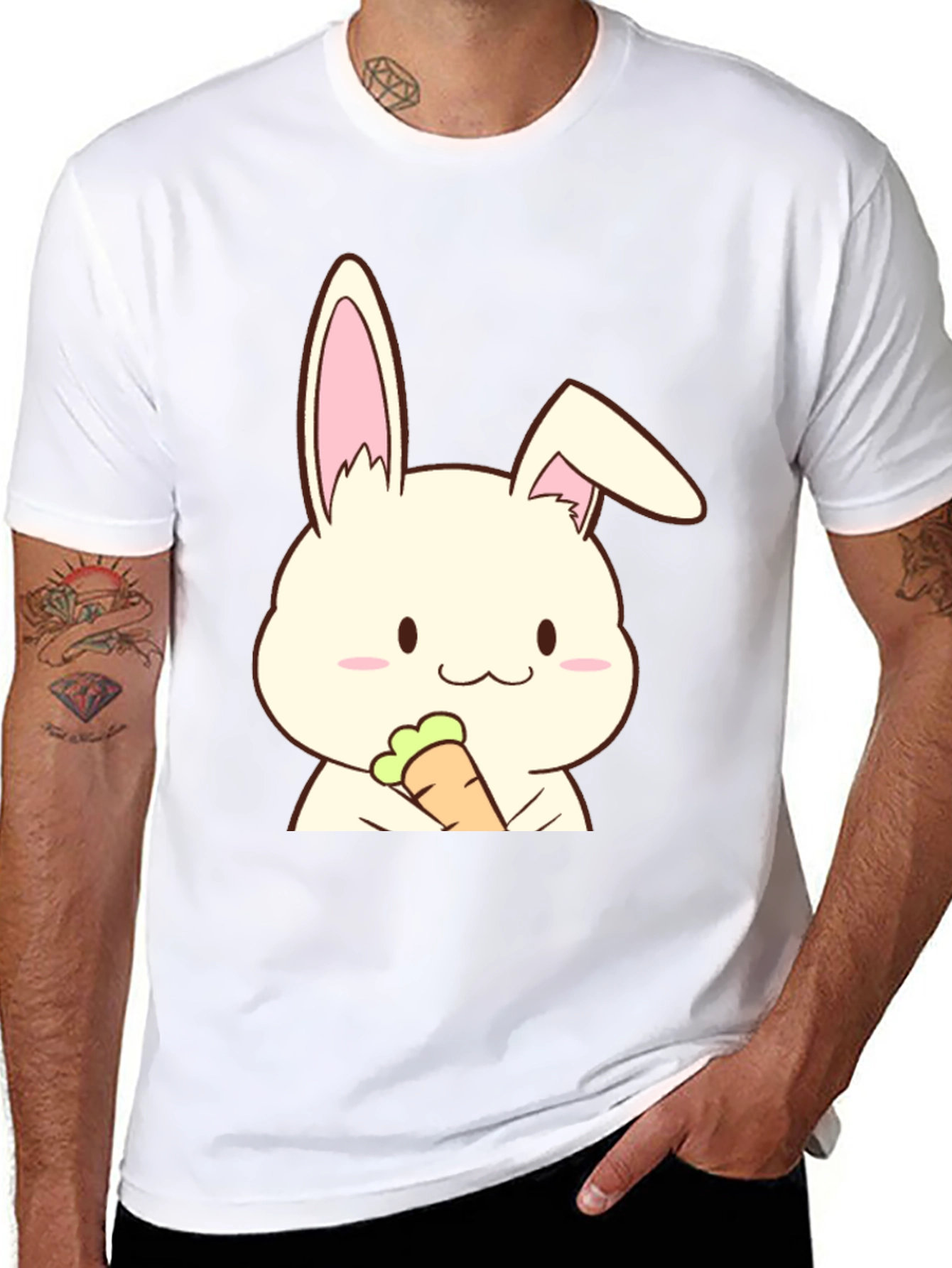 Cute Rabbit Holding Carrot Graphic T-Shirt