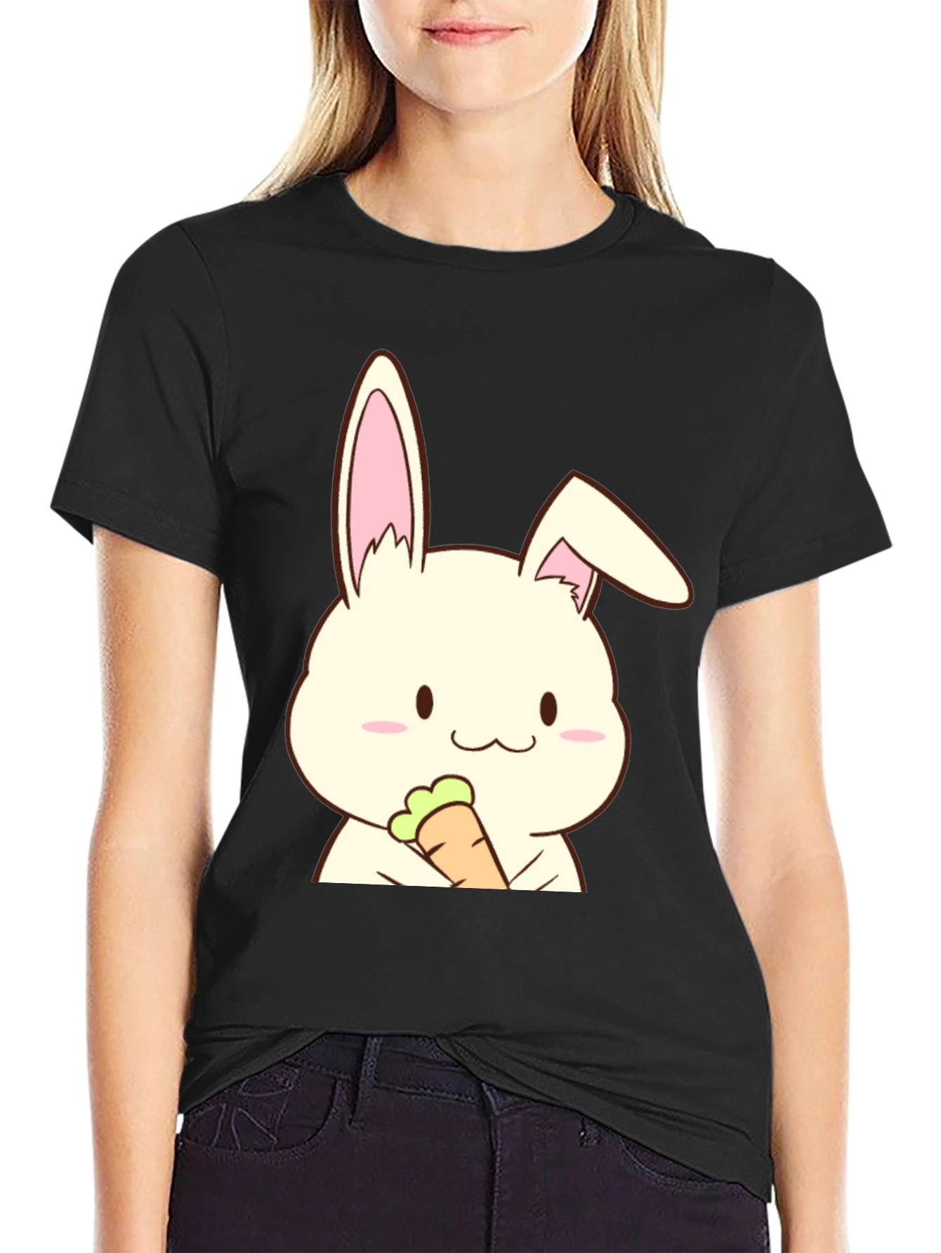 Cute Rabbit Holding Carrot Graphic T-Shirt