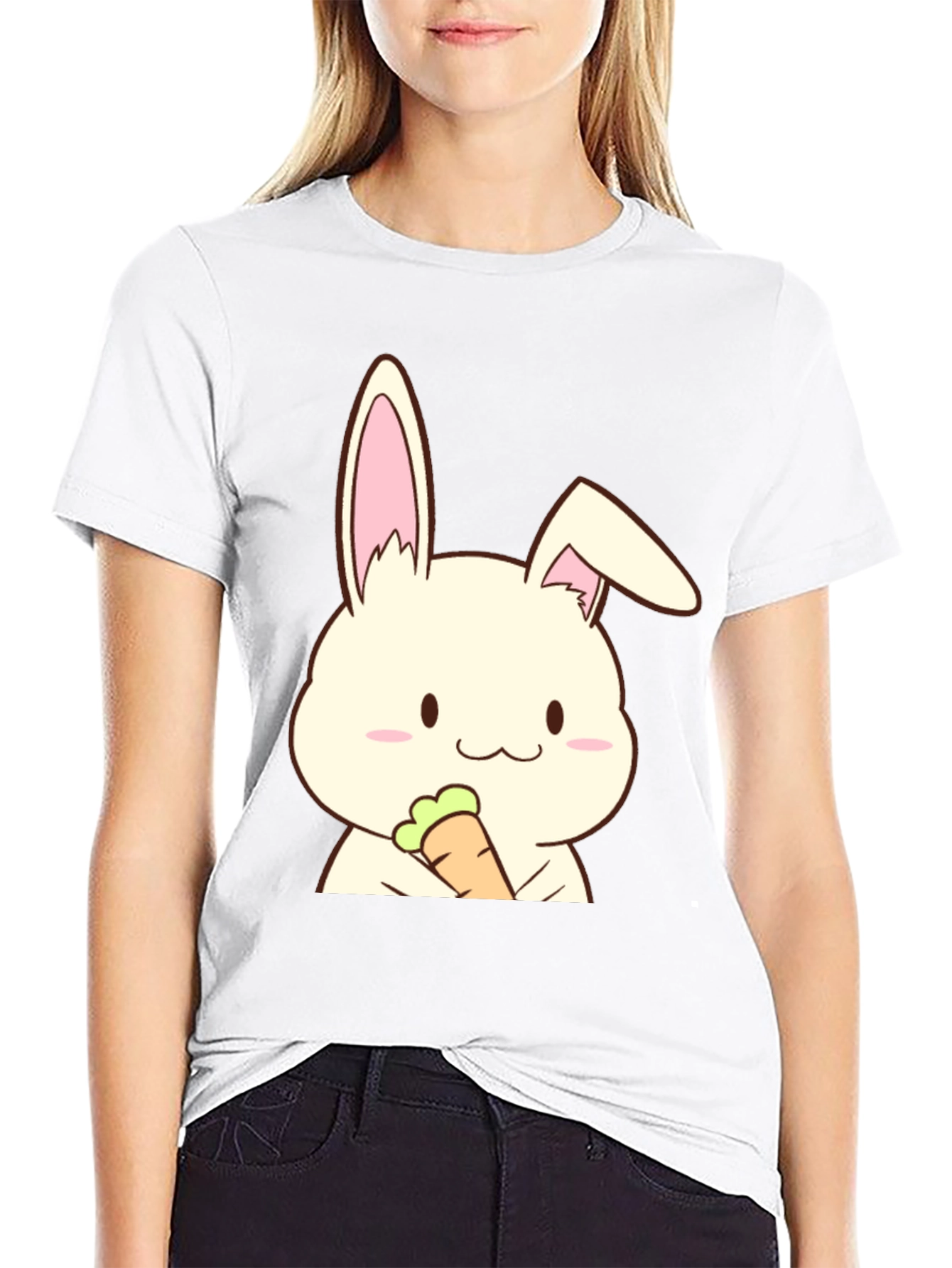 Cute Rabbit Holding Carrot Graphic T-Shirt