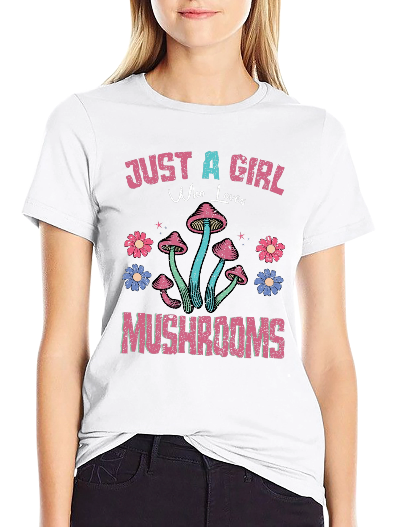 Just a Girl Who Loves Mushrooms Black T-Shirt