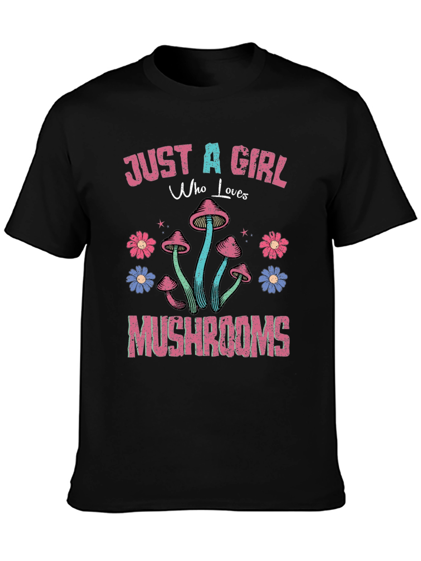 Just a Girl Who Loves Mushrooms Black T-Shirt