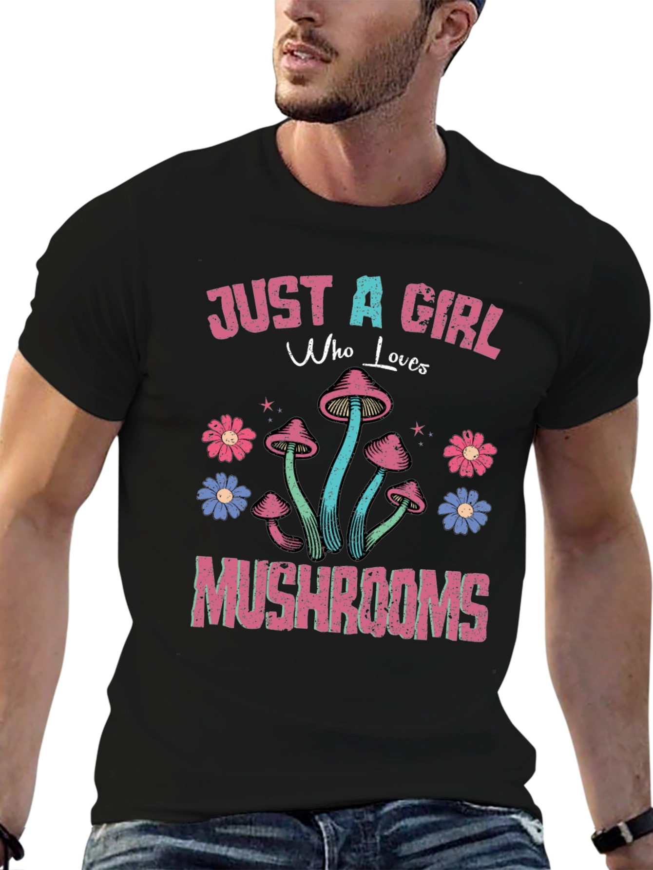 Just a Girl Who Loves Mushrooms Black T-Shirt