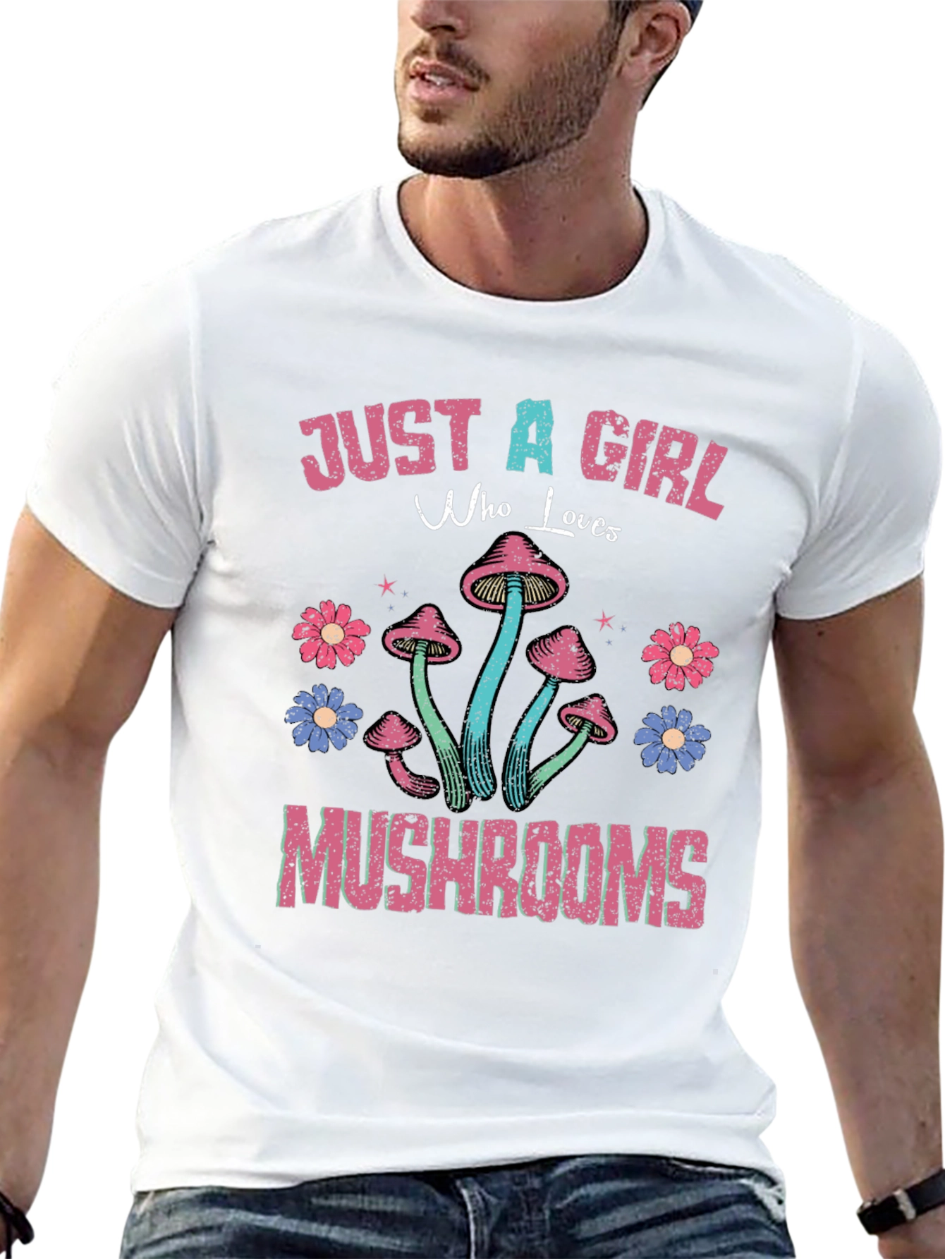 Just a Girl Who Loves Mushrooms Black T-Shirt