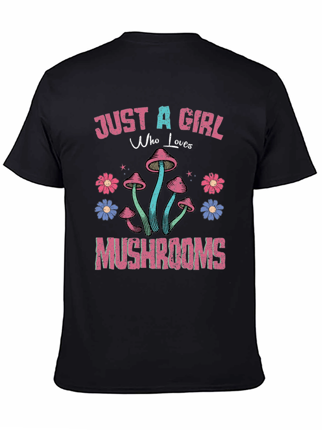 Just a Girl Who Loves Mushrooms Black T-Shirt