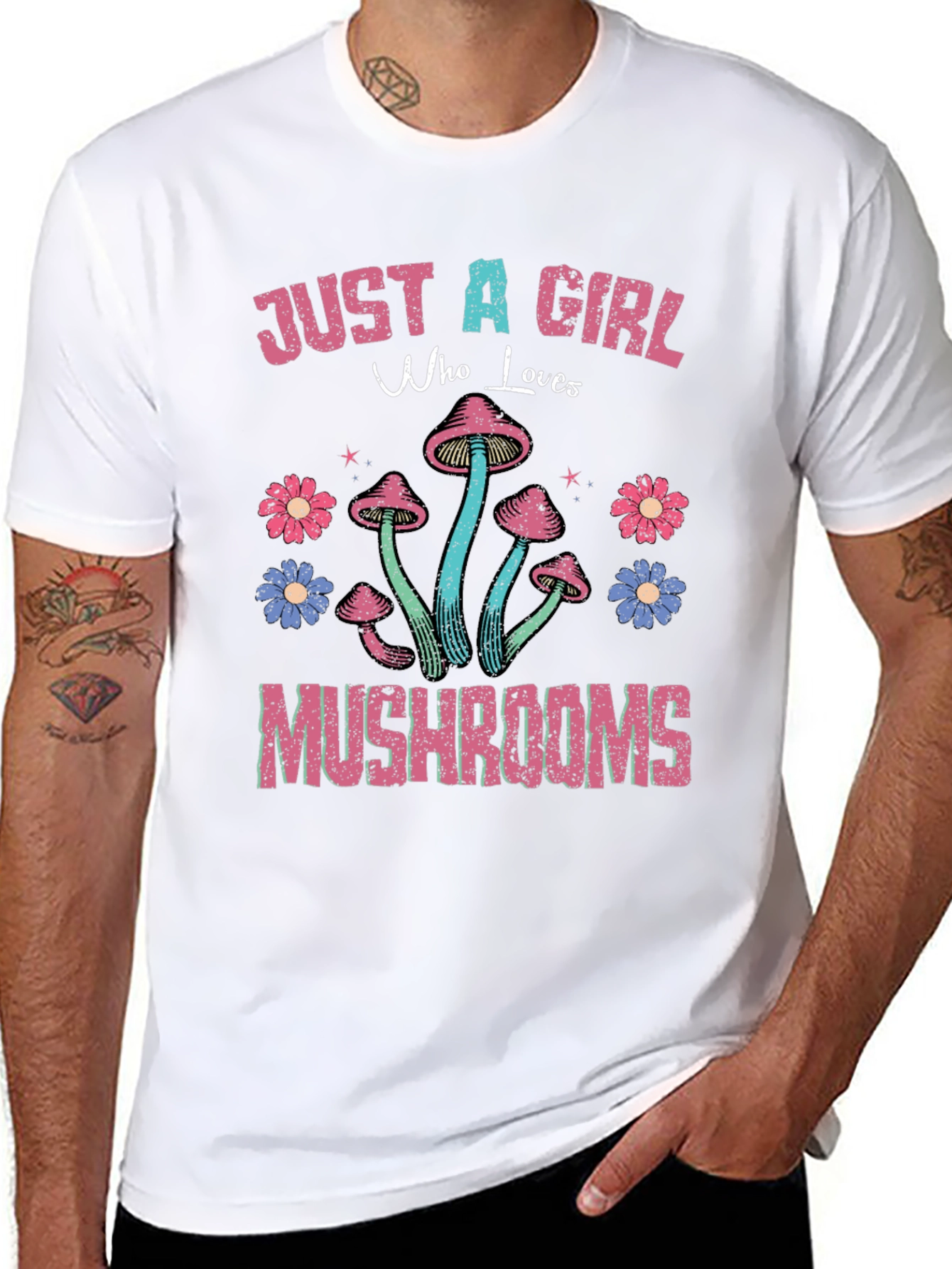 Just a Girl Who Loves Mushrooms Black T-Shirt