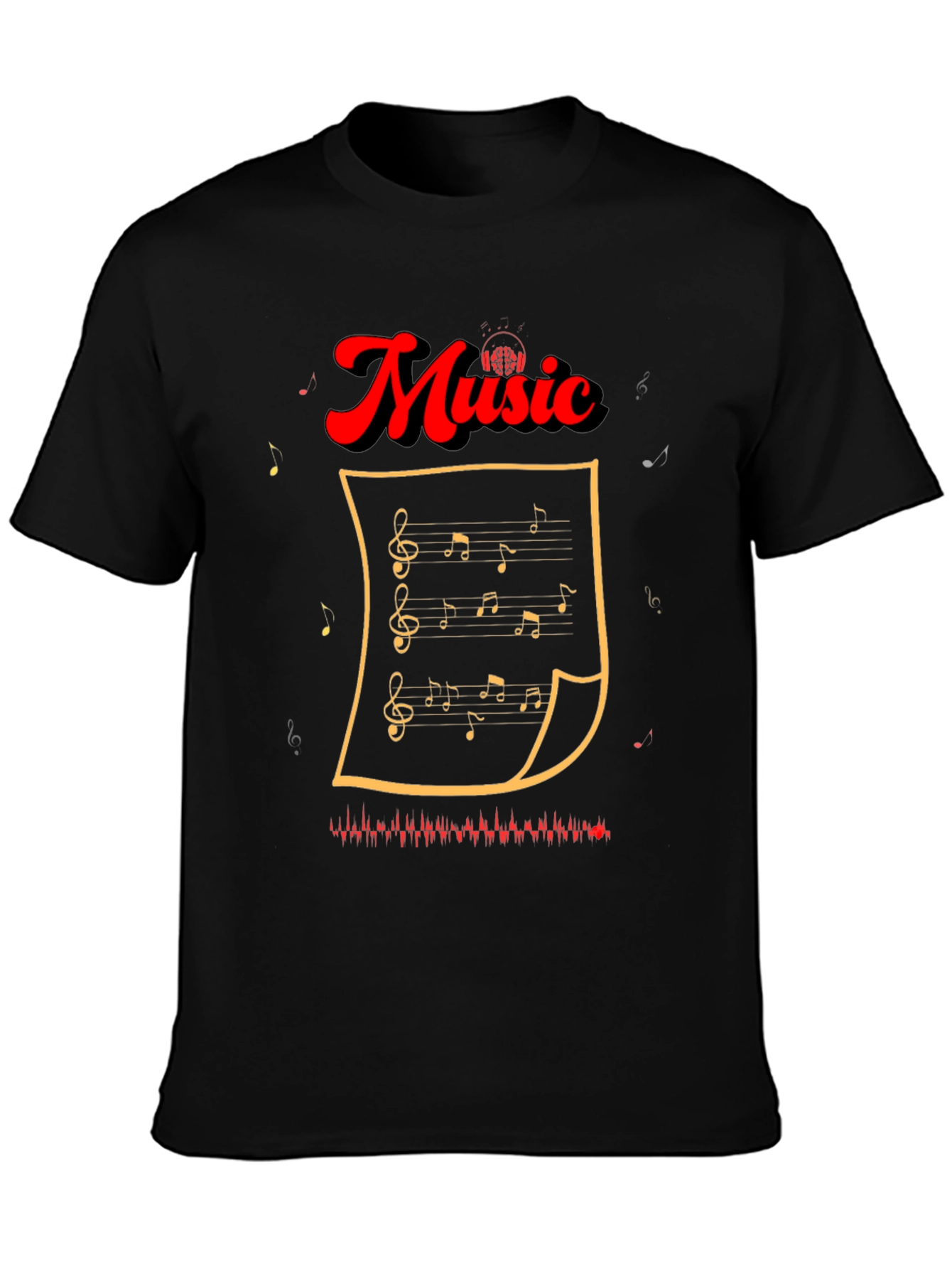 Music Notes Graphic Tee - Stylish Black T-Shirt