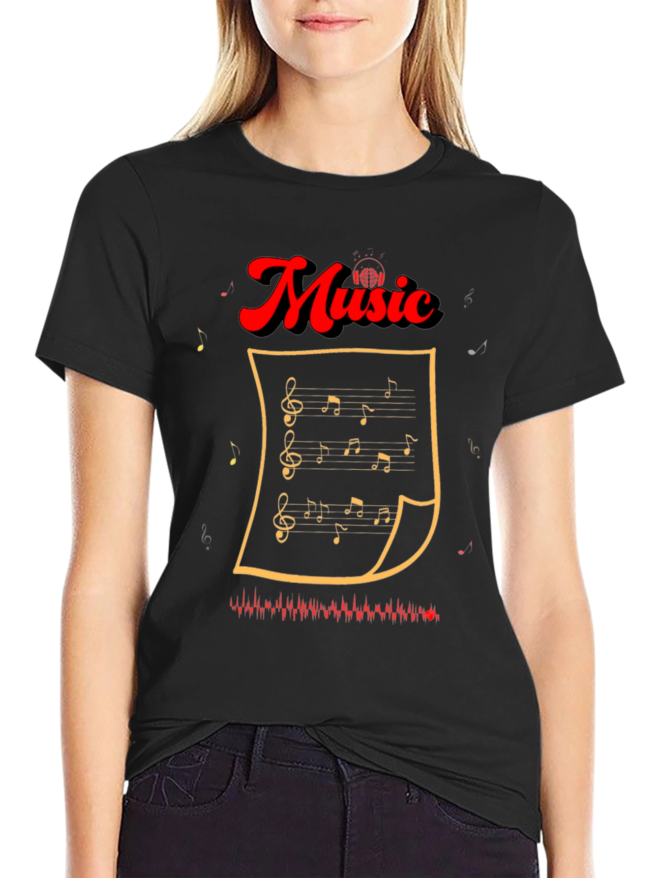 Music Notes Graphic Tee - Stylish Black T-Shirt