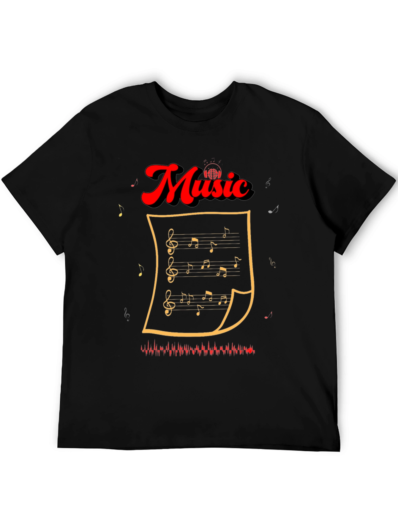 Music Notes Graphic Tee - Stylish Black T-Shirt