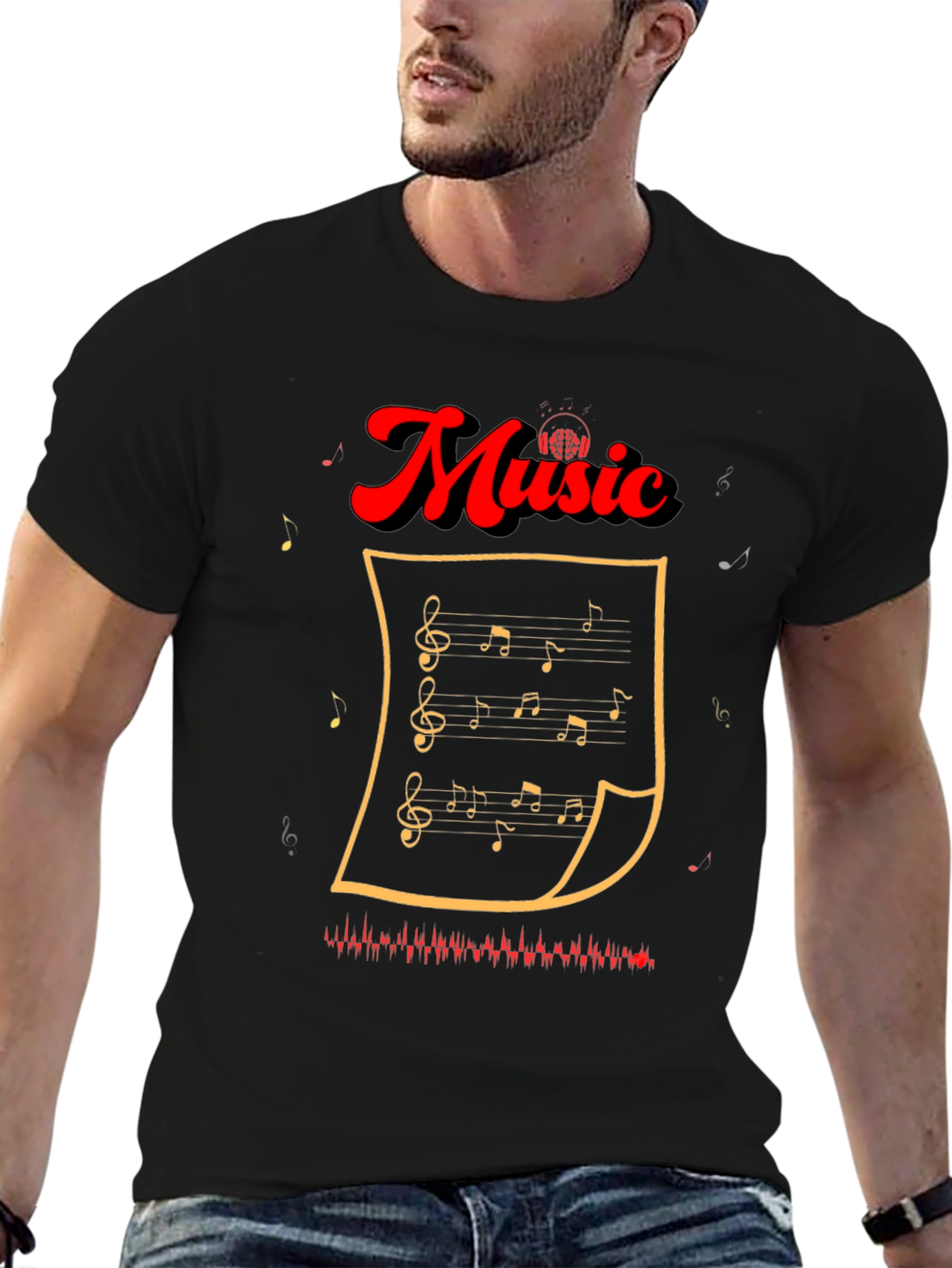 Music Notes Graphic Tee - Stylish Black T-Shirt