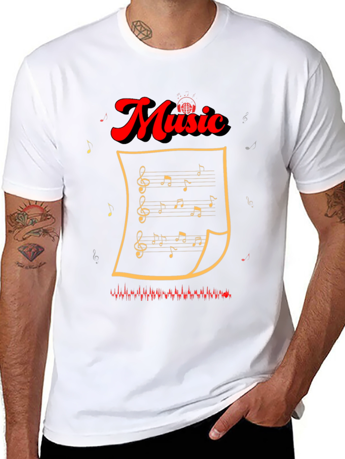 Music Notes Graphic Tee - Stylish Black T-Shirt
