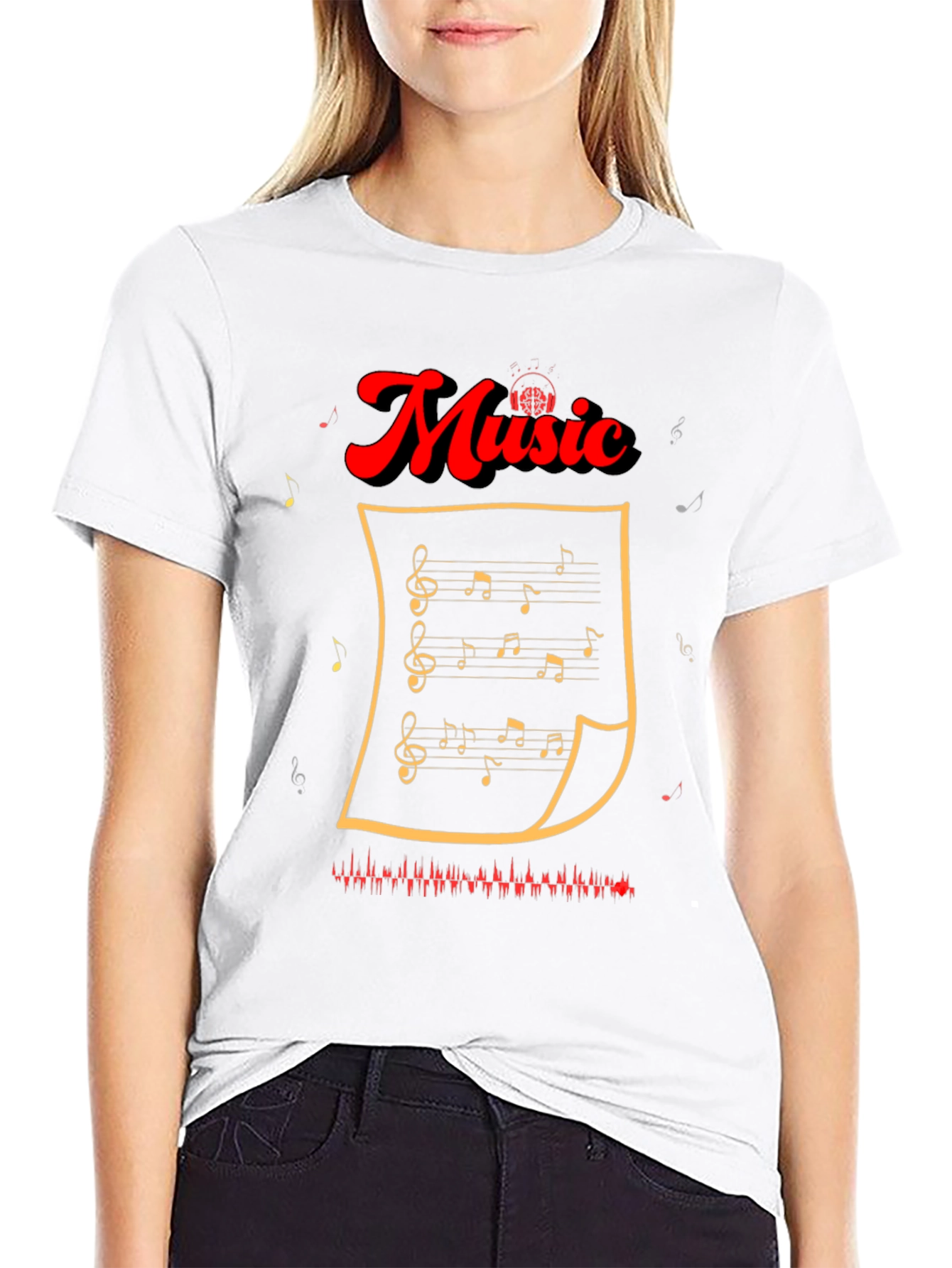 Music Notes Graphic Tee - Stylish Black T-Shirt