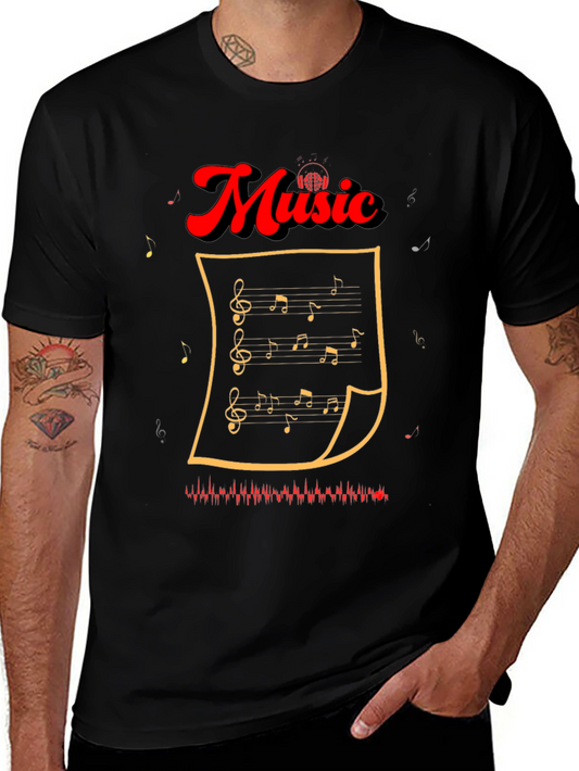 Music Notes Graphic Tee - Stylish Black T-Shirt