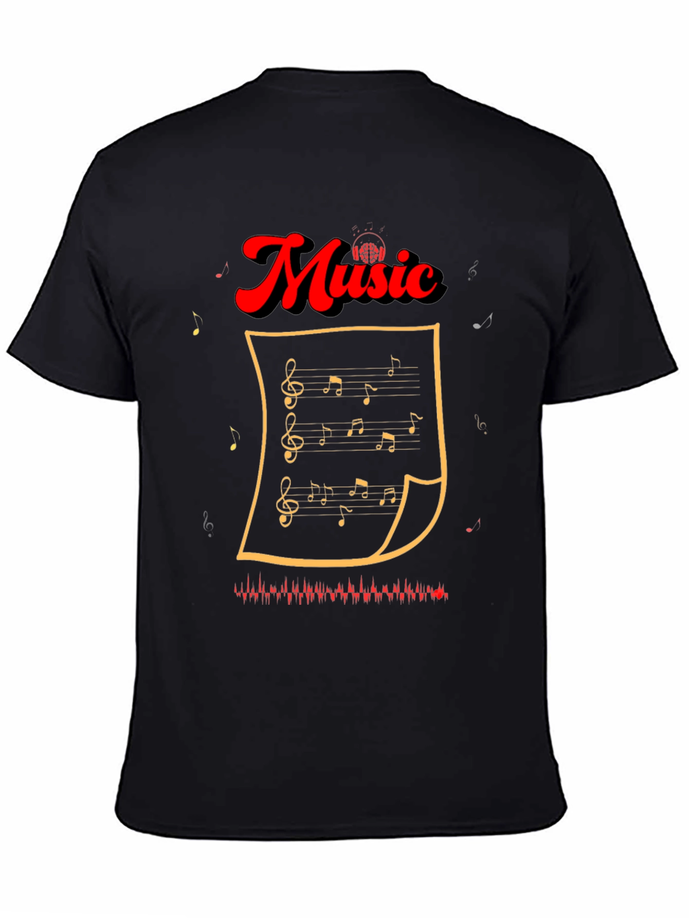 Music Notes Graphic Tee - Stylish Black T-Shirt