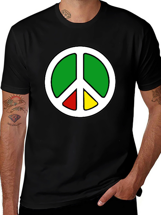 Peace Sign Graphic T-Shirt - Rasta Colors