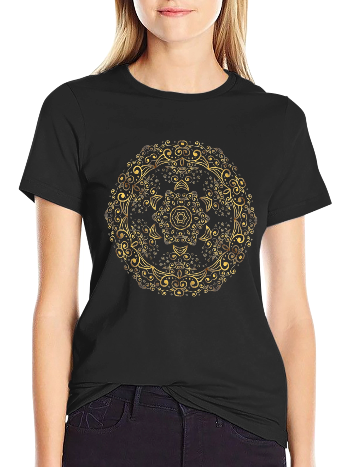 Elegant Mandala Graphic Tee - Mens Black T-Shirt