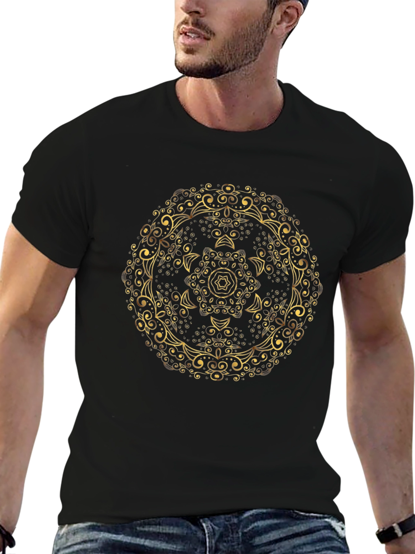 Elegant Mandala Graphic Tee - Mens Black T-Shirt