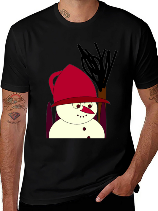 Cartoon Snowman Black T-Shirt
