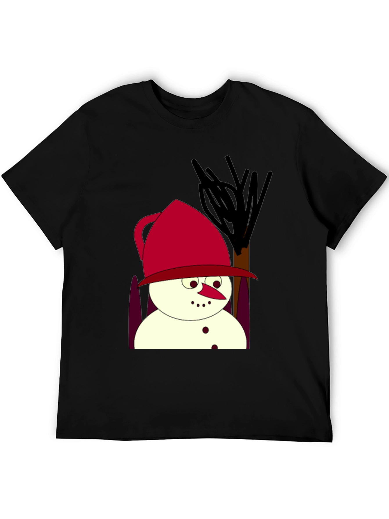 Cartoon Snowman Black T-Shirt