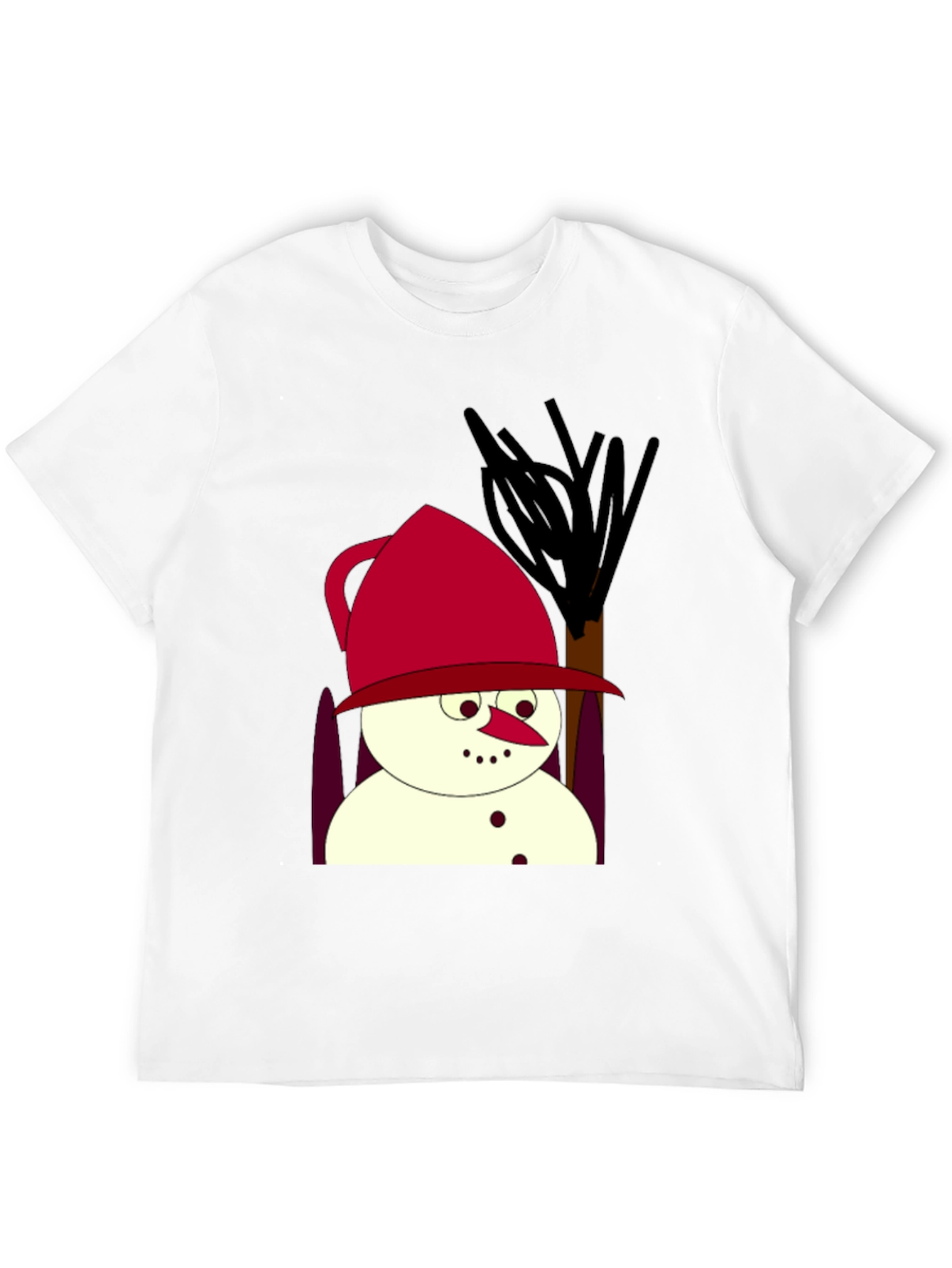 Cartoon Snowman Black T-Shirt