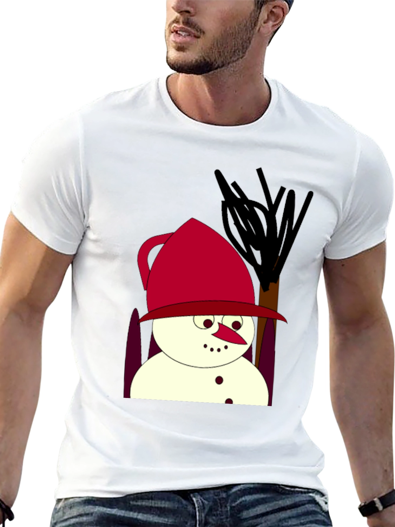 Cartoon Snowman Black T-Shirt