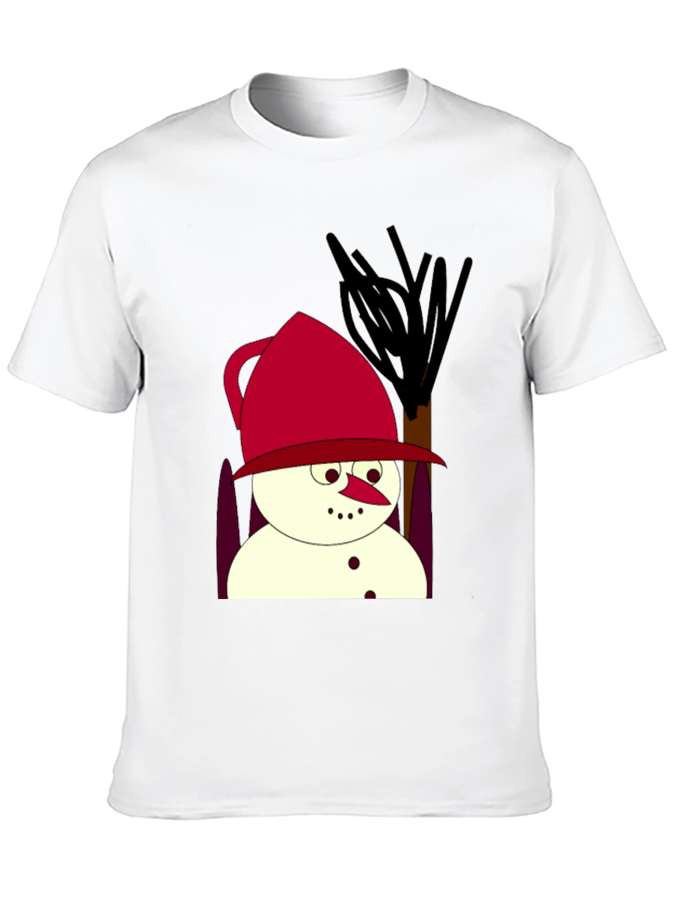 Cartoon Snowman Black T-Shirt