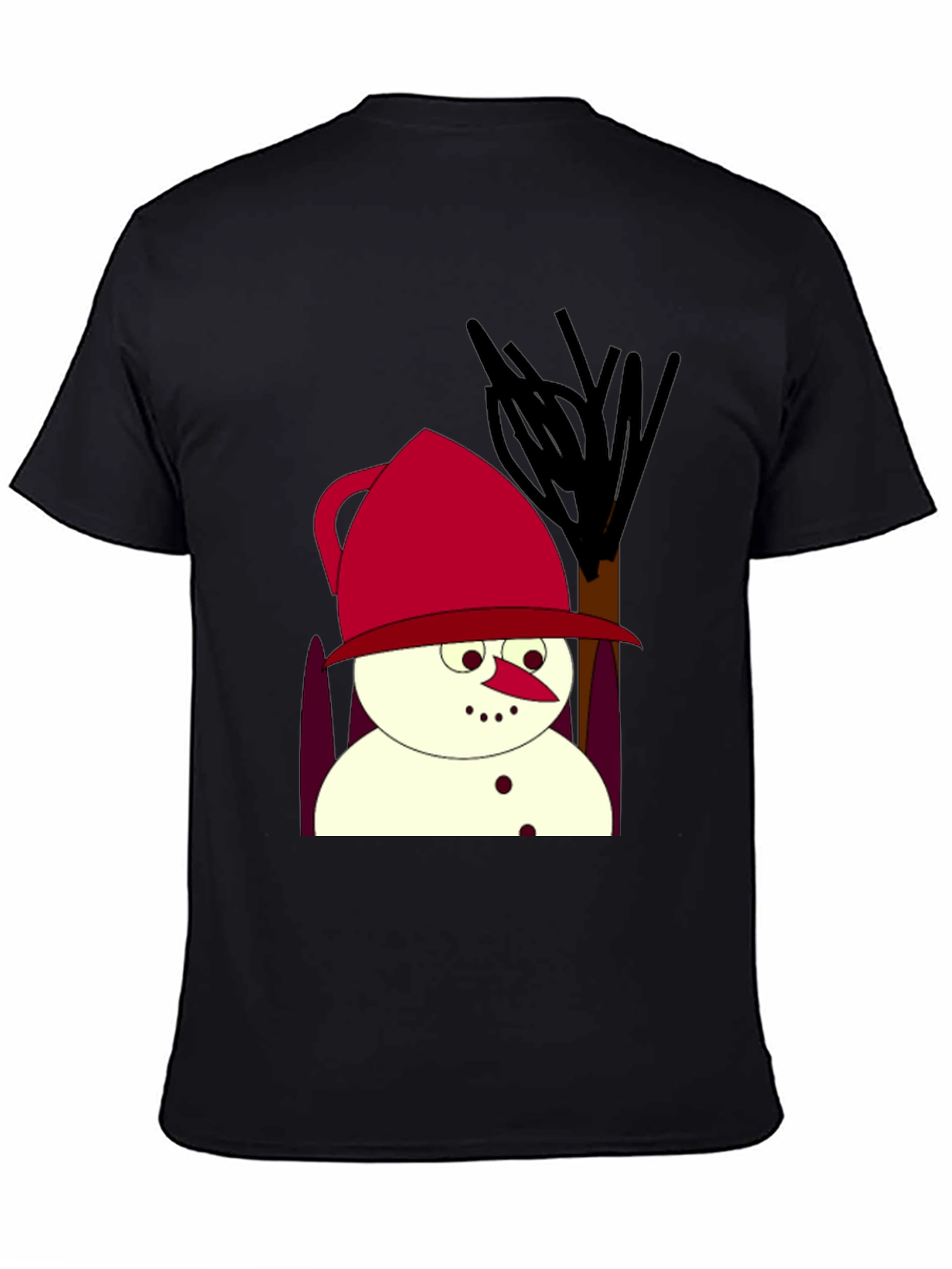Cartoon Snowman Black T-Shirt