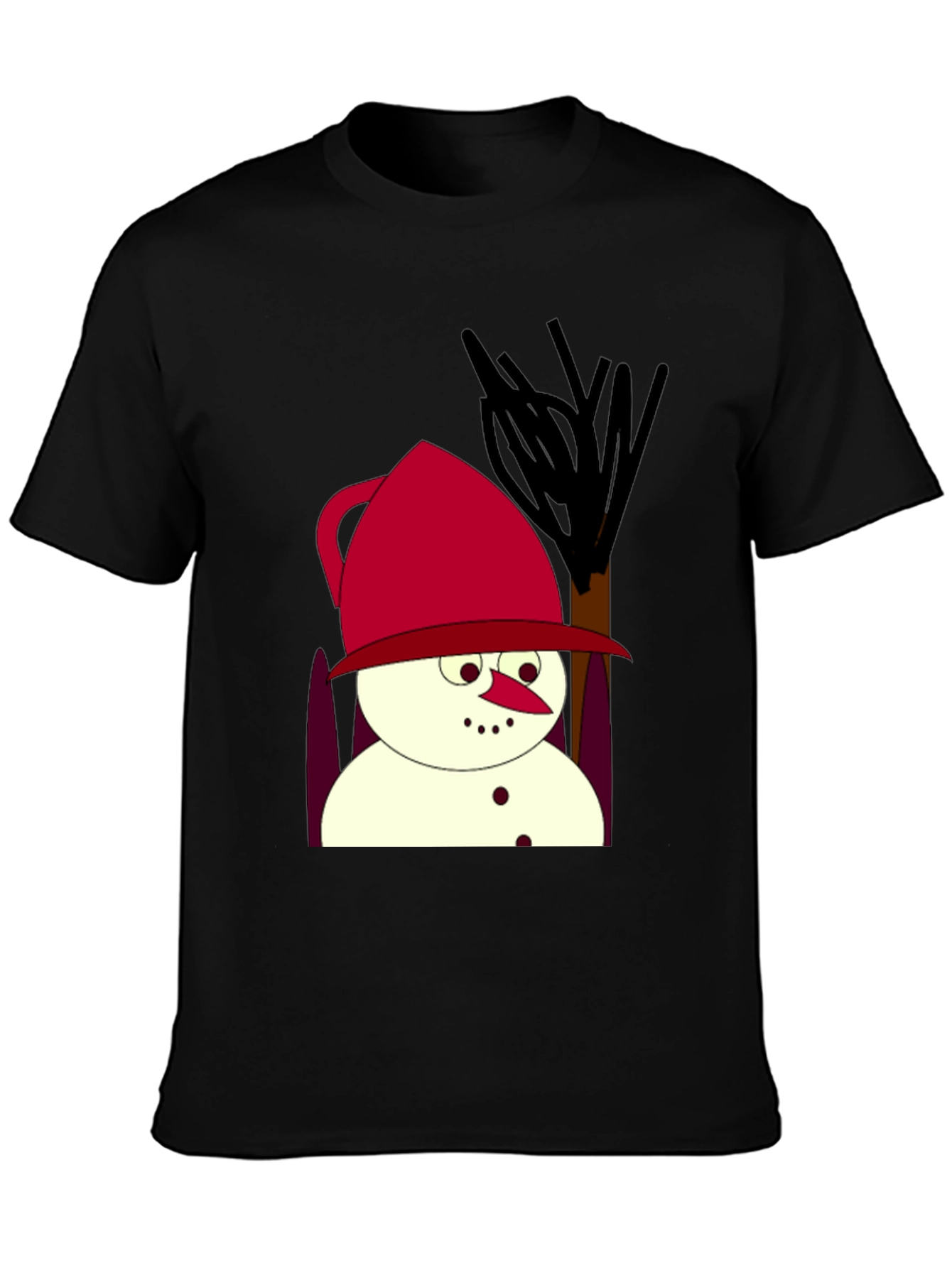 Cartoon Snowman Black T-Shirt