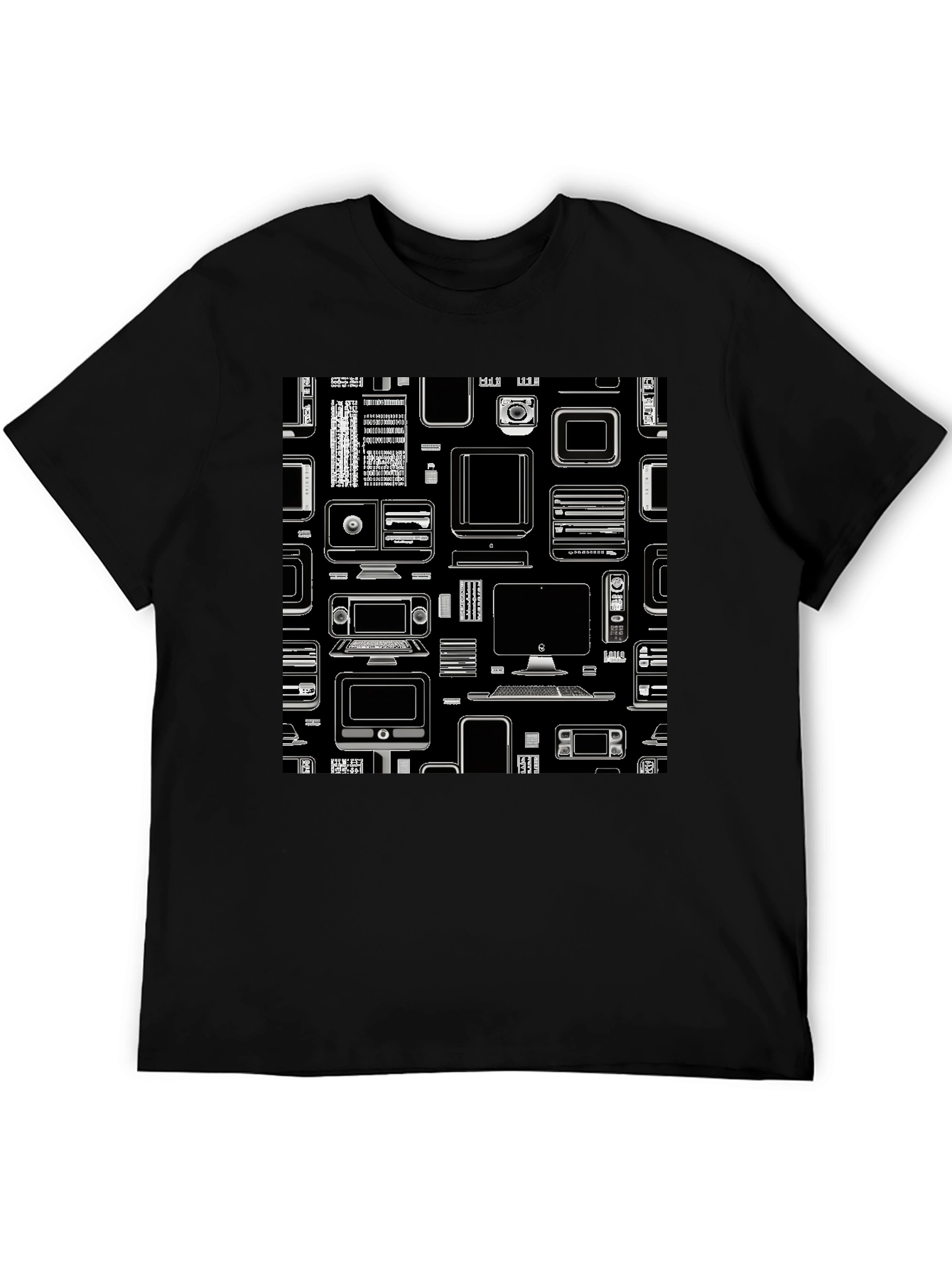 Tech Gadgets Graphic Print Black T-Shirt