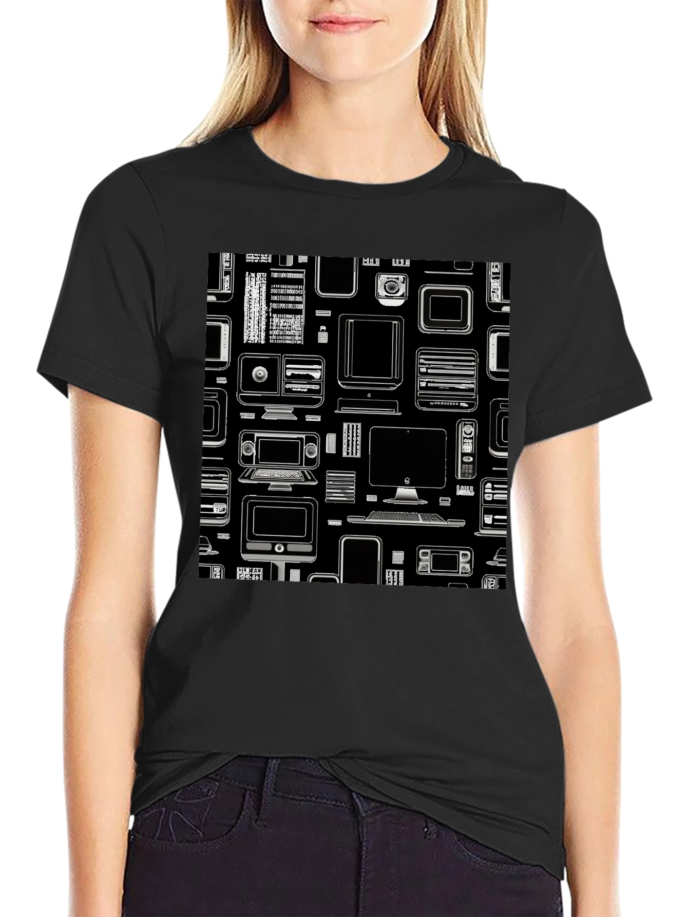 Tech Gadgets Graphic Print Black T-Shirt