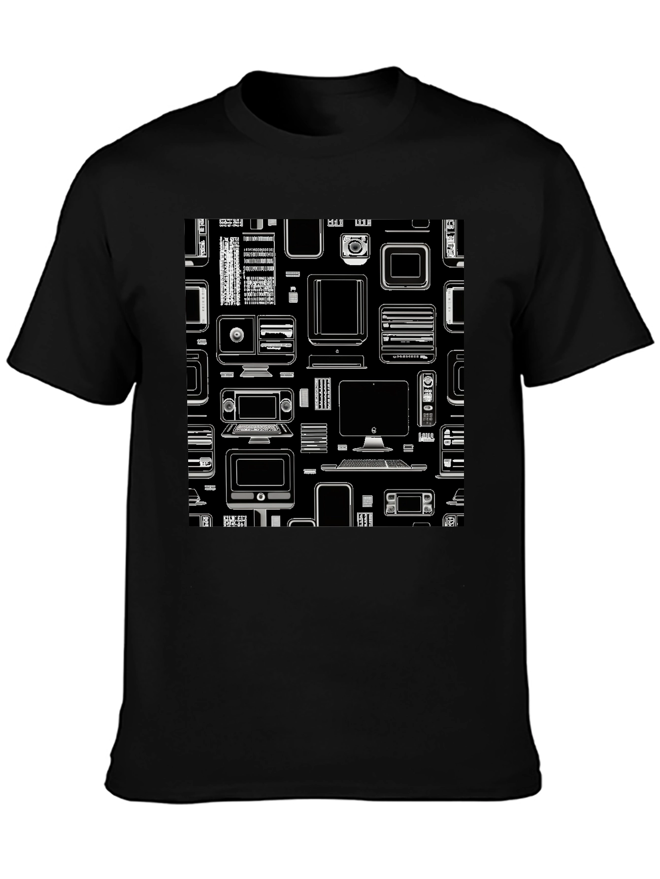 Tech Gadgets Graphic Print Black T-Shirt