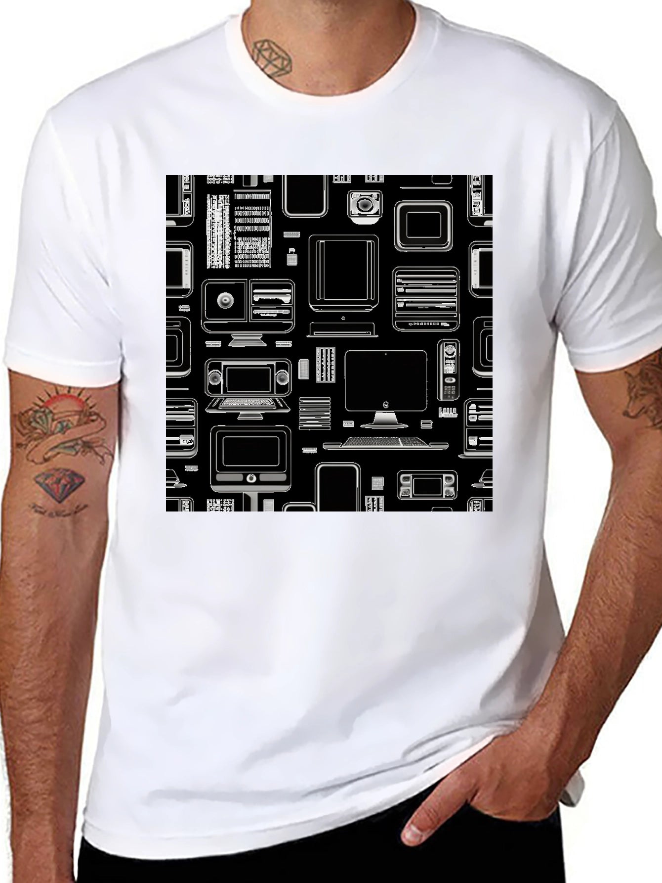 Tech Gadgets Graphic Print Black T-Shirt