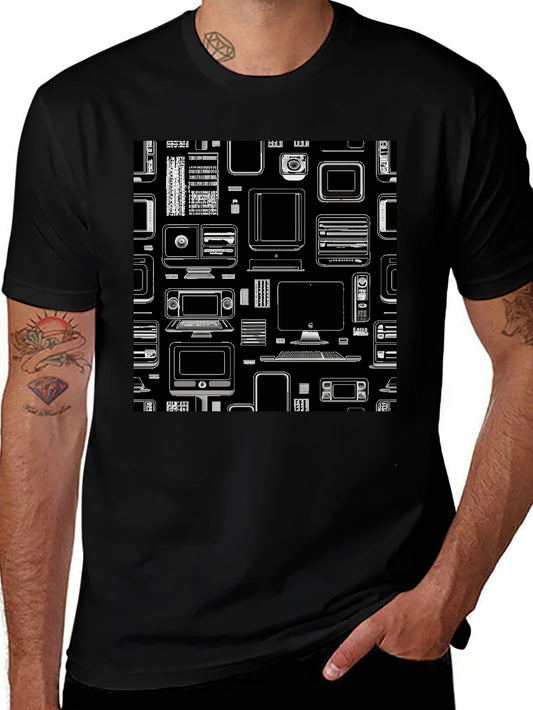 Tech Gadgets Graphic Print Black T-Shirt