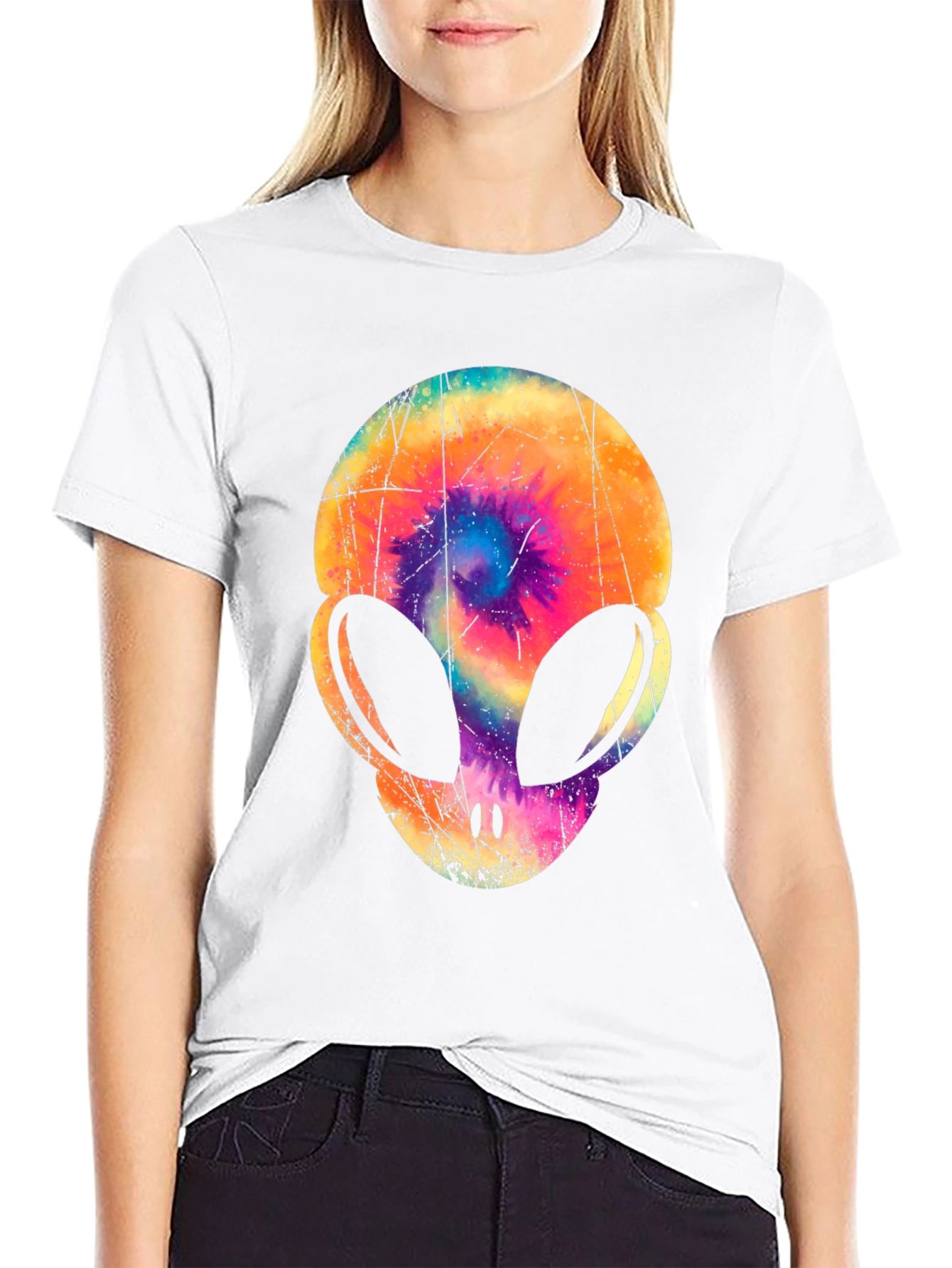 Tie-Dye Alien Head Graphic T-Shirt