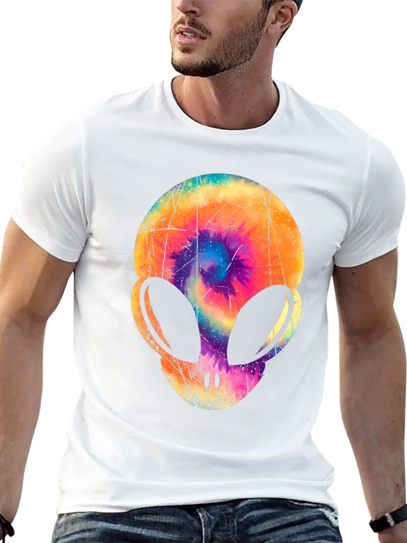 Tie-Dye Alien Head Graphic T-Shirt