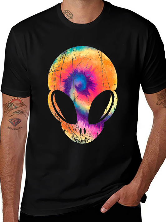 Tie-Dye Alien Head Graphic T-Shirt