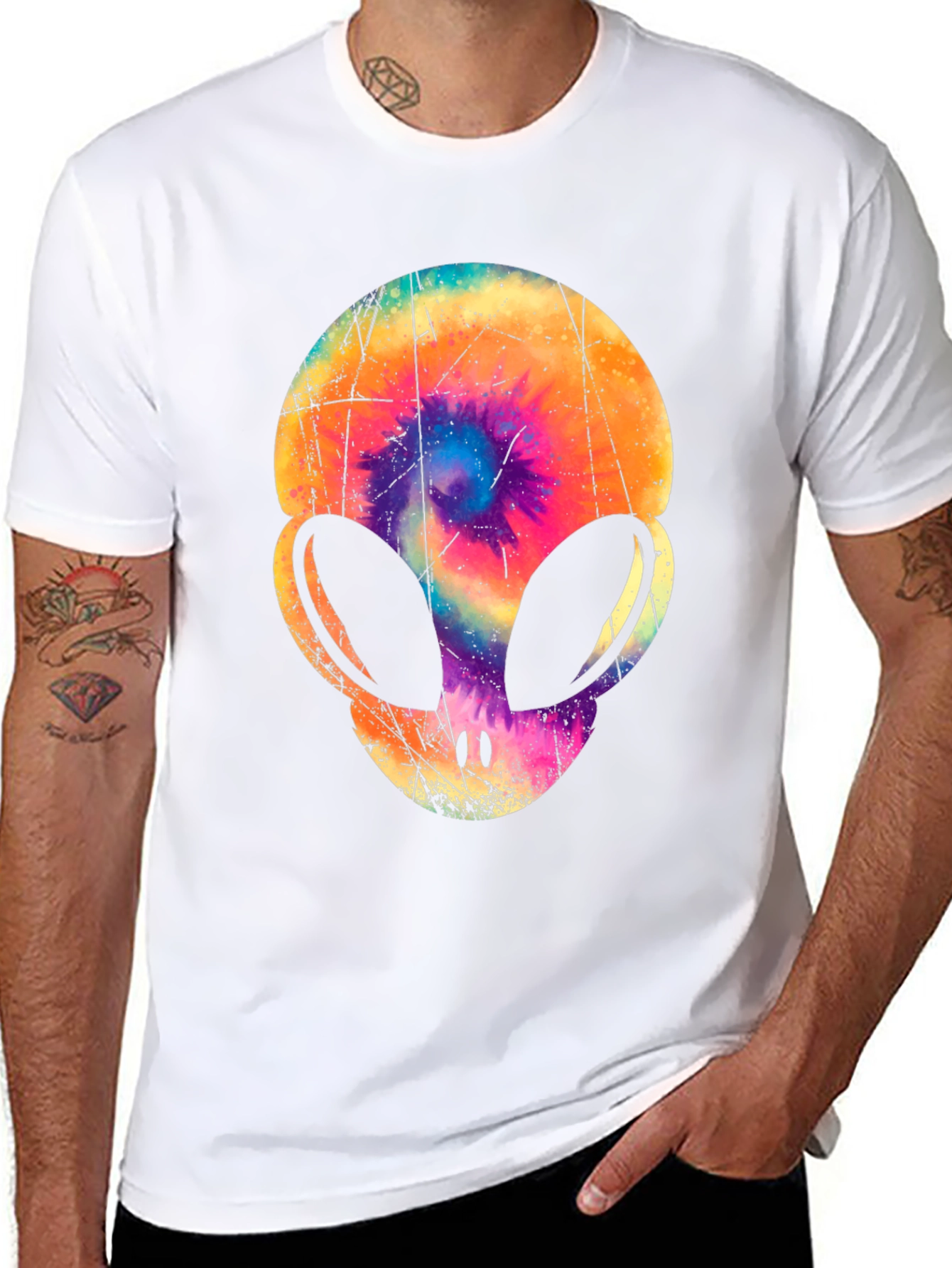 Tie-Dye Alien Head Graphic T-Shirt